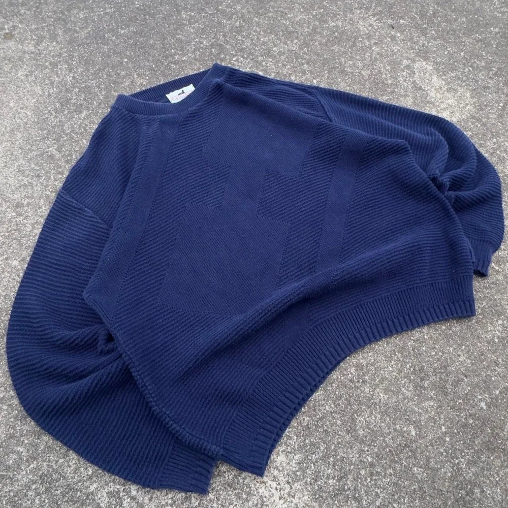 Vintage 90s Winona Knits Sweater Made in USA Workwear Gorpcore Navy Blue L